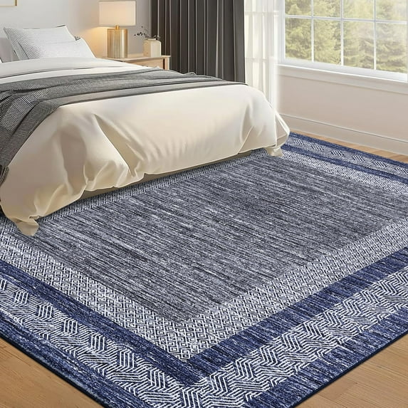 Haperlare Bordered Modern Geometric Rugs for Kitchen Dining Room Washable Stain-Resistant Area Rugs for Nursery,Blue Carpet,9'x12'