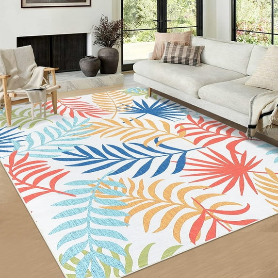 Haperlare Botanical Area Rugs for Living Room Washable Soft Modern Leaf Rugs for Bedroom Indoor Floor Colorful Carpet,8'x10'