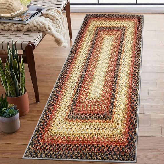 Haperlare Braided Print Boho Rug Living Room Area Rug Modern Geometric Area Rug Washable Rug Farmhouse Floor Carpet, 2' x 6' Red