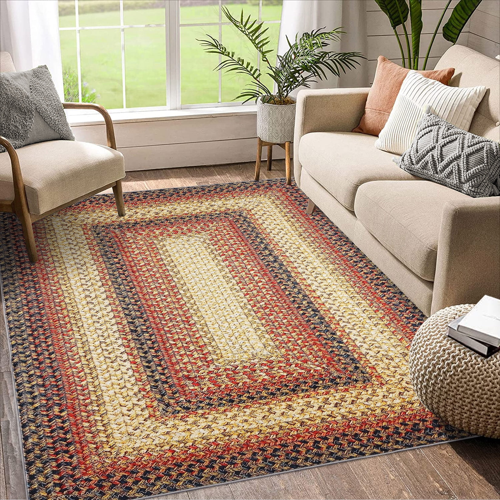 Haperlare Braided Print Boho Rug Living Room Area Rug Modern Geometric