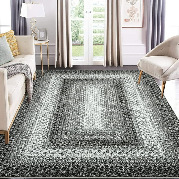 Haperlare Braided Print Boho Rug Living Room Area Rug Modern Geometric Area Rug Washable Rug Farmhouse Floor Carpet, 5' x 7' Gray
