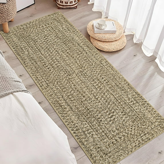 Haperlare Braided Print Runner Rugs for Hallway Washable Non Slip Entryway Laundry Runner Rug,Indoor Floor Rugs,2'x6' Solid Beige