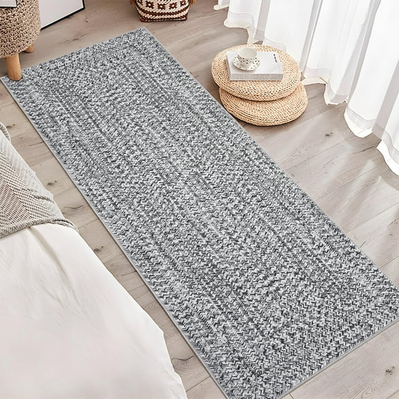 Haperlare Braided Print Runner Rugs for Hallway Washable Non Slip Entryway Laundry Runner Rug,Indoor Floor Rugs,2'x6' Solid Grey