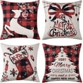 thumbnail image 1 of Haperlare Buffalo Plaid Christmas Pillow Cover 20"x 20" Xmas Indoor Decor Printed Cushion Case for Sofa Couch, Red/Black, Set of 4, 1 of 3