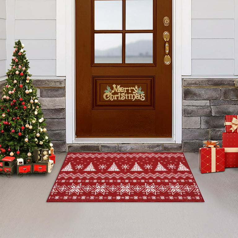 Haperlare Christmas Boho Doormat 20x32 Tree Snowflake Indoor/Outdoor  Welcome Mat Floor Door Mat Decoration Rug Entryway Front Porch, Red 
