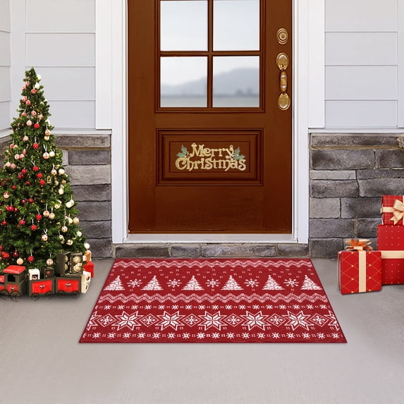 Haperlare Christmas Decorative Doormat 17"x29" Holiday Boho Style Welcome Mat for Home Decoration Non Slip Doormat Outdoor Indoor Entrance Floor Mat, Red