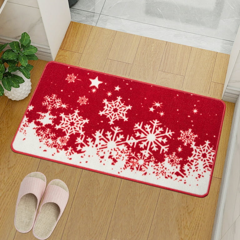 Haperlare Christmas Doormat 17x29 Winter Snowflakes Xmas Welcome Mat  Outdoor Indoor Entrance Floor Door Mat for Home Decoration, Red/White 