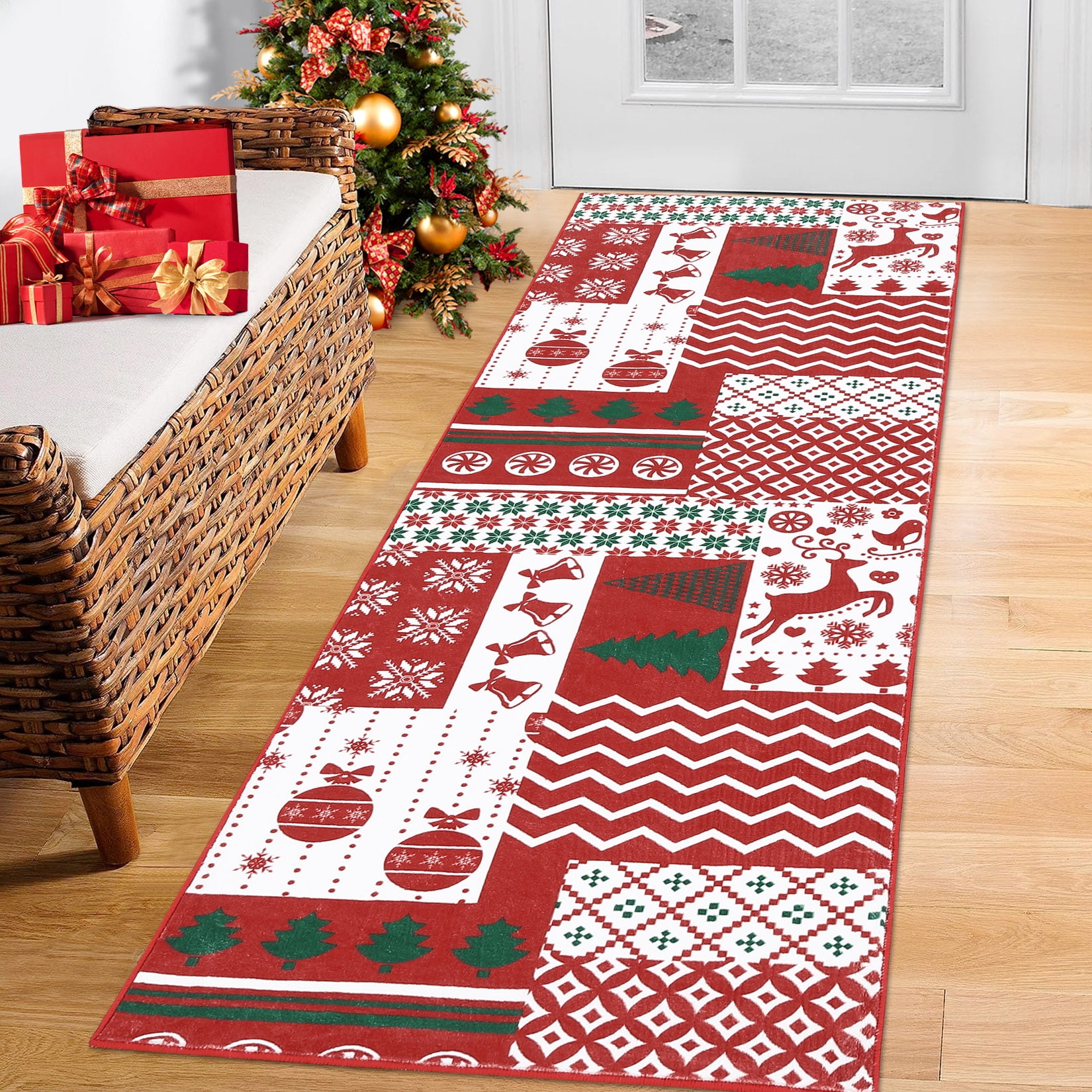 Haperlare Christmas Runner Rug 2' x 6' Hallway Area Rug Xmas Holiday Christmas Runner Rugs