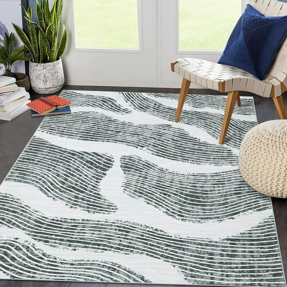 Haperlare 5'x7' Contemporary Abstract Area Rug Washable Modern Ocean Print Rugs for Kitchen Stain-Resistant Dining Room Rugs, Gray