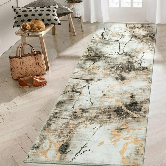 Haperlare Contemporary Abstract Runner Rugs for Hallway Washable Laundry Room Rug Runner Rugs for Entryway Non Slip Brown 2'x6' Mat