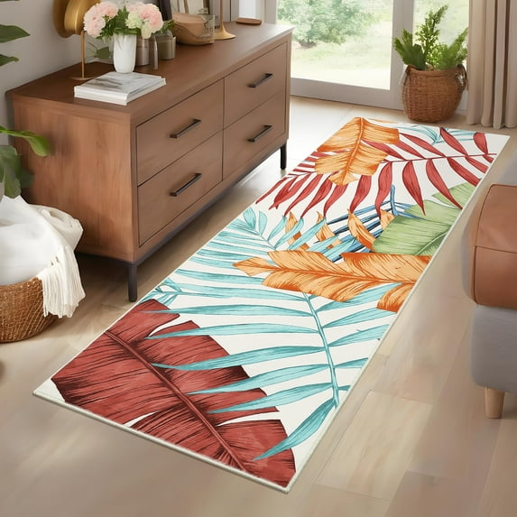 Haperlare Contemporary Runner Rugs for Hallway Washable Low Pile Tropical Plants Runner Rug Colorful Leaf Entryway Laundry Rug,2'x6'