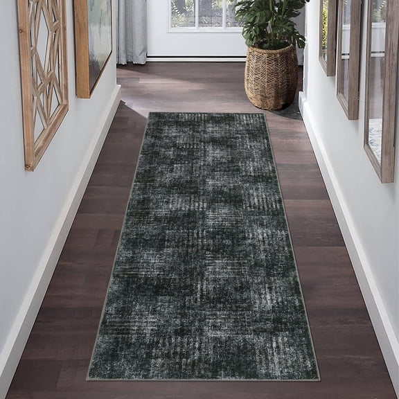 Haperlare Contemporary Washable Runner Rugs for Hallway Grey Patchwork Print Low Pile Rug Runner Rugs for Entryway Laundry,2'x6'