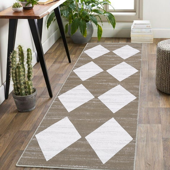 Haperlare Distressed Washable Runner Rug Geometric Bedroom Rug Area Rug Living Room Rugs Moroccan Office Rug Nursery Rug Modern Trellis Accent Rug, 2' x 6' Brown
