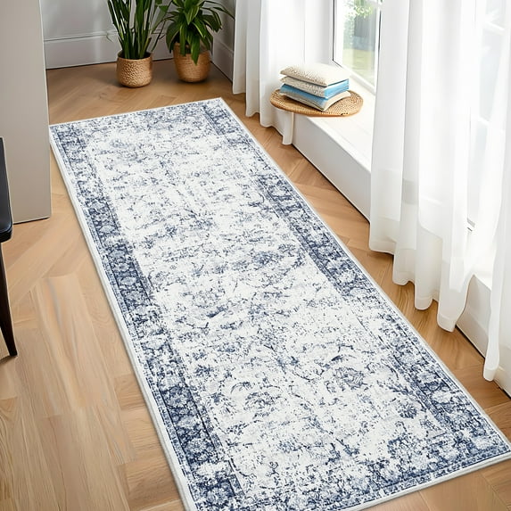 Haperlare Entryway Rugs 2'x6' Bohemian Runner Rugs for Hallway Washable Low Pile Rug for Laundry Kitchen Blue Bedroom Non Slip Rug