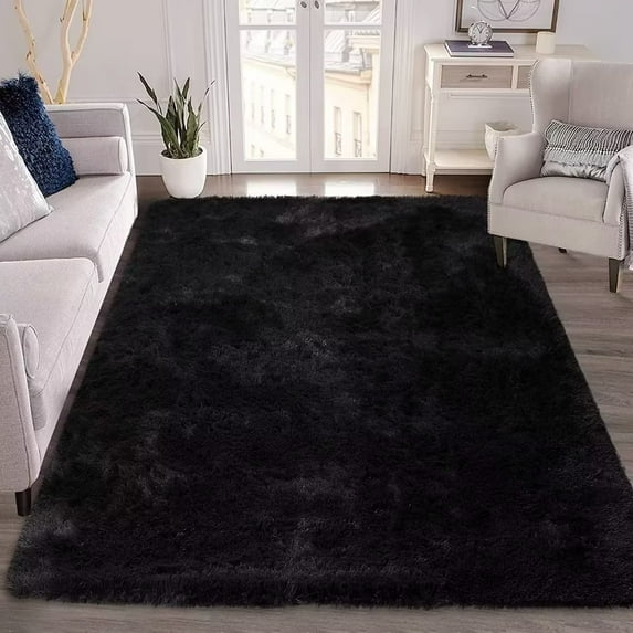Haperlare Extra Large Area Rug 9' x 12' Fluffy Rugs Shag Rugs for Living Room Bedroom Furry Rugs Shaggy Rug Home Decor Rug Carpets, Black
