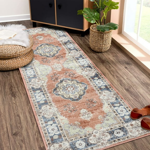 Haperlare Floral Runner Rugs for Hallway Washable Vintage Medallion Non Slip Runner Rug Entryway Laundry Runner Rugs,2'x6',Orange