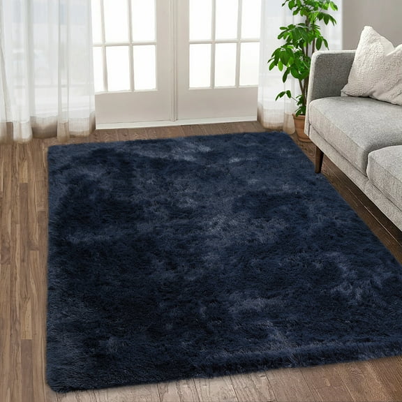 Haperlare Fluffy Area Rug Soft 6'x9' Modern Plush Area Rug Faux Shaggy Indoor Accent Rug Home Decor Nursery Rug Carpets for Bedroom, Dark Navy Blue