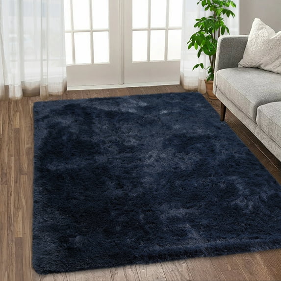 Haperlare Fluffy Area Rug Soft 6'x9' Modern Plush Area Rug Faux Shaggy Indoor Accent Rug Home Decor Nursery Rug Carpets for Bedroom, Dark Navy Blue
