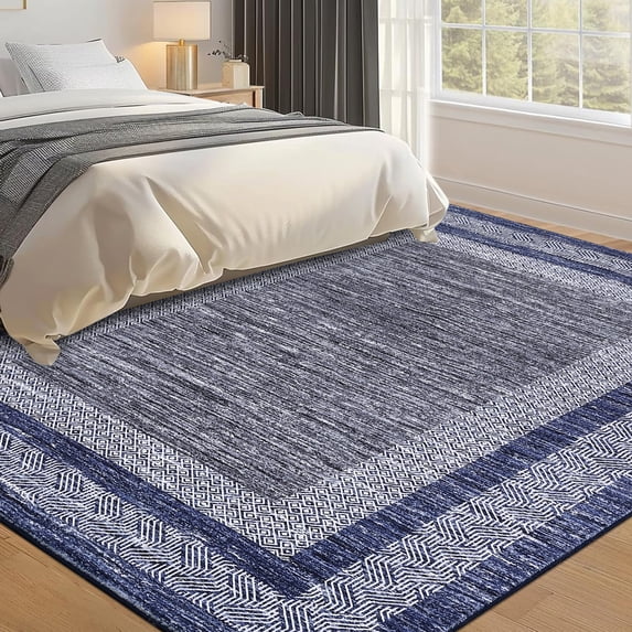 Haperlare Geometric Bordered Washable Area Rugs Non Shedding Soft Rugs for Living Room Family Room Blue Indoor Floor Carpet,10'x13'
