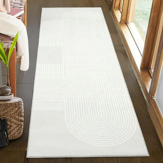 Haperlare Geometric Indoor Area Rug Washable Rug Modern Print Area Rug Soft Shag Living Room Rug Minimalist Bedroom Rug Floor Carpet, 2' x 6' Beige