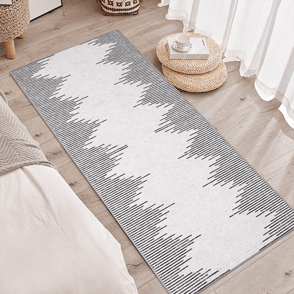 Haperlare Geometric Runner Rugs for Hallway Modern Stripe Washable Low Pile Entryway Runner Rug Laundry Rugs,Cream,2'x6'