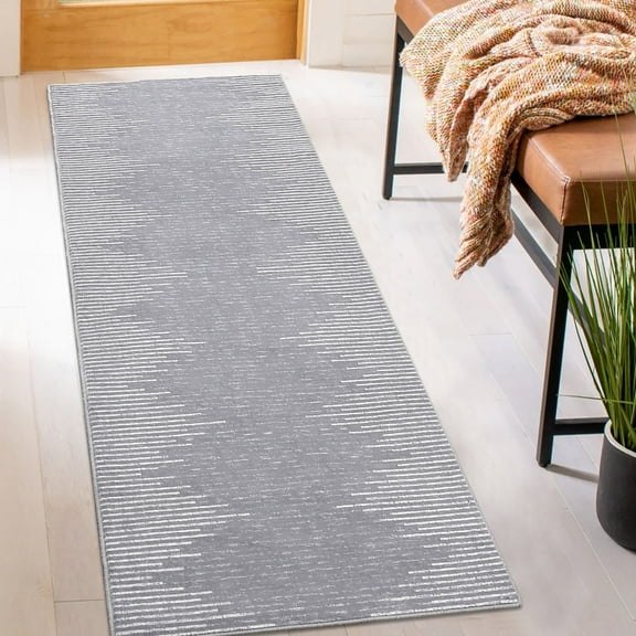 Haperlare Geometric Runner Rugs for Hallway Modern Stripe Washable Low Pile Entryway Runner Rug Laundry Rugs,Grey,2'x6'