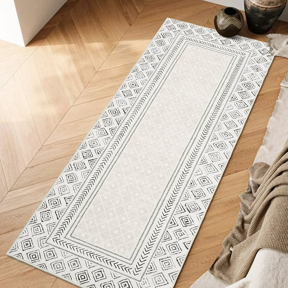 Haperlare Geometric Runner Rugs for Hallway Non Slip Low Pile Entryway Rugs Indoor Floor Mat 2'x6',Grey