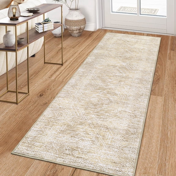 Haperlare Geometric Washable Runner Rugs for Hallway Non Slip Soft Laundry Room Runner Rug for Entryway Beige Indoor Floor Mat,2'x6'