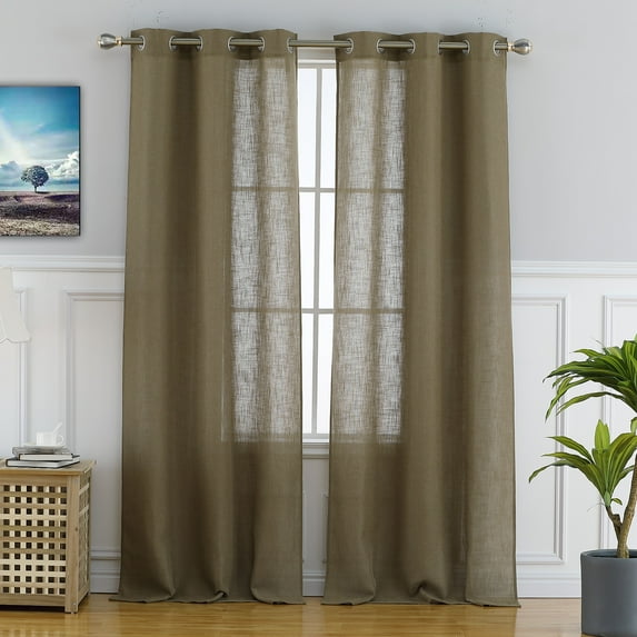 Haperlare Linen Living Room Curtain 37"W x 95"L Ertra Long Semi-Sheer Farmhouse Light Filtering Window Drapes for Bedroom, Brown, 2 Panels