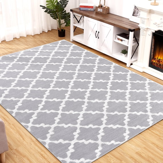 Haperlare Living Room Area Rugs Washable Modern Ultra-Thin Non Slip Rugs for Bedroom Family Room Geometric Clouds Print Carpet,8'x10',Grey