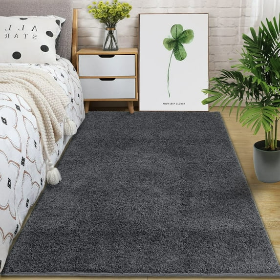 Haperlare Indoor Plush Shaggy 6' x 9' Area Rugs for Bedroom Fluffy Area Rug, Dark Gray