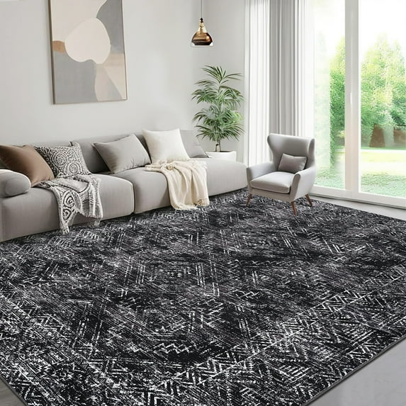 Haperlare Machine Washable Area Rugs Modern Machine Washable Stain-Resistant Rugs for Kitchen Dining Room Geometric Rugs,Black,5'x7'