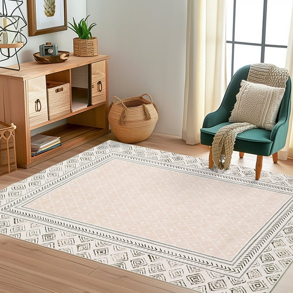 Haperlare 10'x13' Washable Geometric Area Rugs for Living Room Contemporary Soft Non Slip Rugs for Bedroom Home Office, Beige