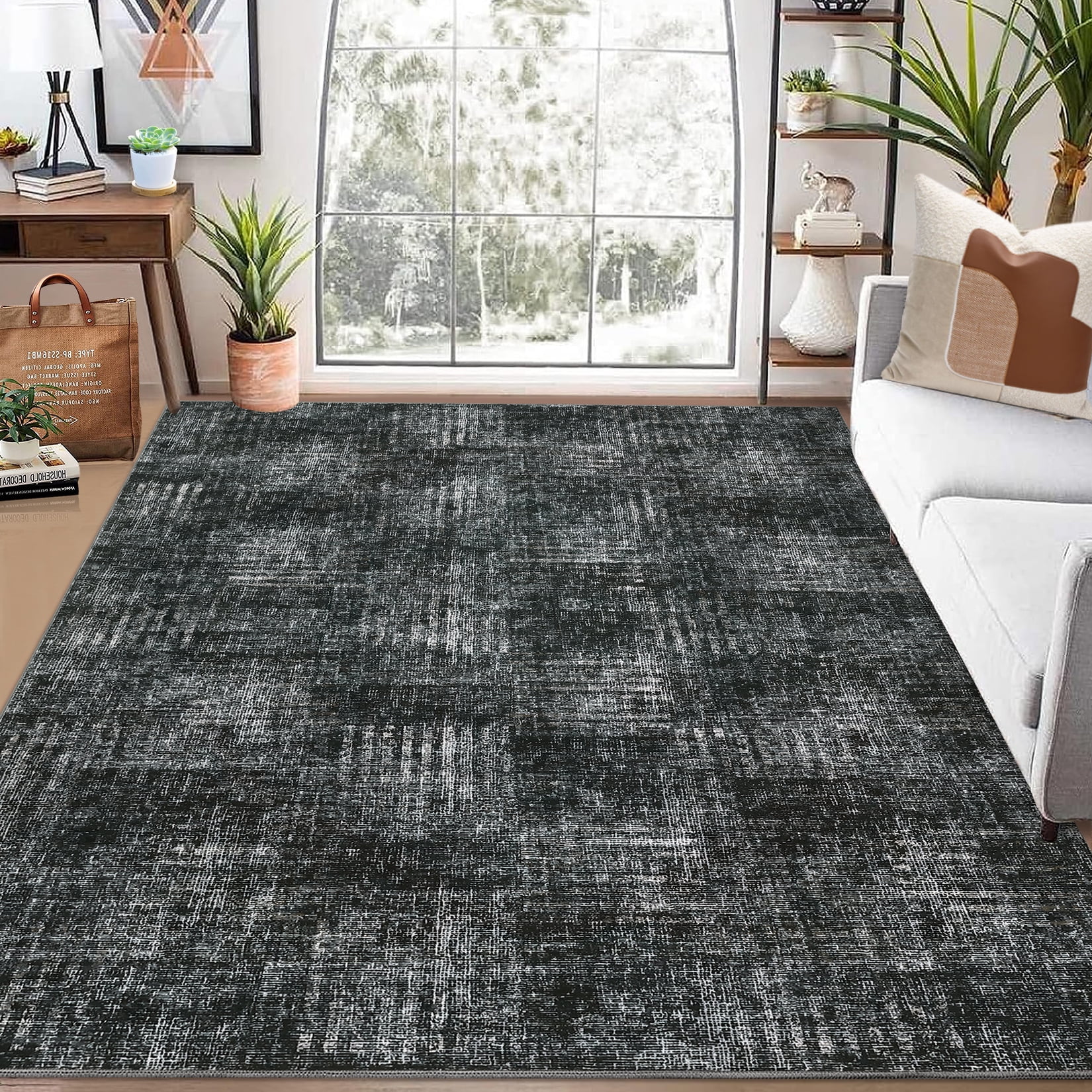 Gray Abstract Synthetic Tufted Washable Non-slip 8' x 10' Area Rug