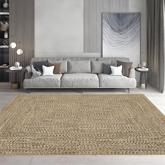 Haperlare Machine Washable Braided Rugs for Living Room Solid Woven Print Low Pile Soft Area Rugs Home Office Bathroom Rugs Beige Carpet,9'x12'