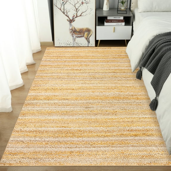 Haperlare Machine Washable Living Room Area Rugs Modern Braided Print Non Slip Rugs for Bedroom Home Office Yellow Rug 8'x10' Carpet