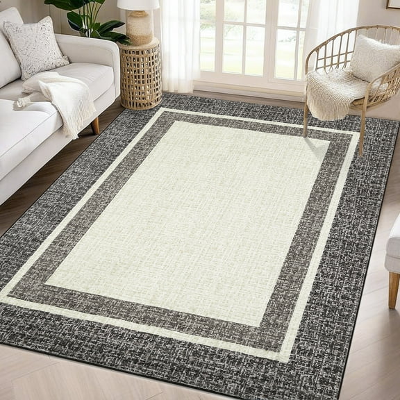 Haperlare Machine Washable Rugs Bordered Modern Stain-Resistant Area Rugs Kitchen Dining Room,Brown Indoor Floor Rugs,5'x7'