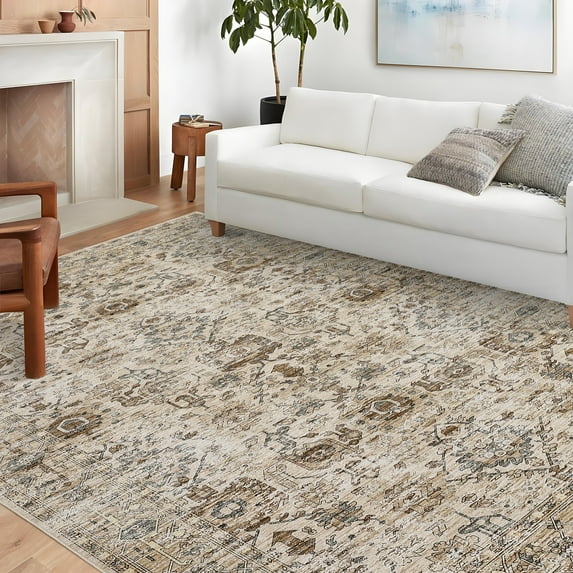 Haperlare Machine Washable Rugs for Living Room Boho Vintage Floral Area Rugs for Bedroom Soft Indoor Floor Rug,8'x10',Beige