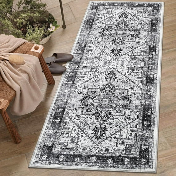 Haperlare Machine Washable Runner Rug Vintage Oriental Non Slip Low Pile Rug Runner Rugs for Hallway Entryway Laundry,2'x6' Grey Rug