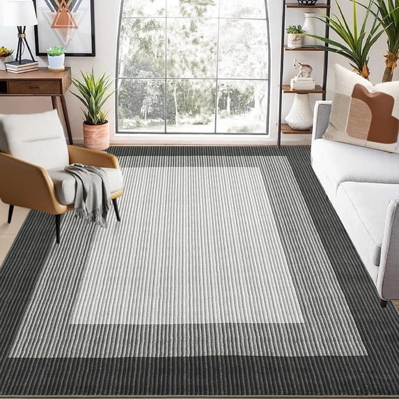 Haperlare Machine Washable Soft Area Rugs Modern Bordered Rugs for Living Room Bedroom Grey Indoor Floor Carpet,8'x10'