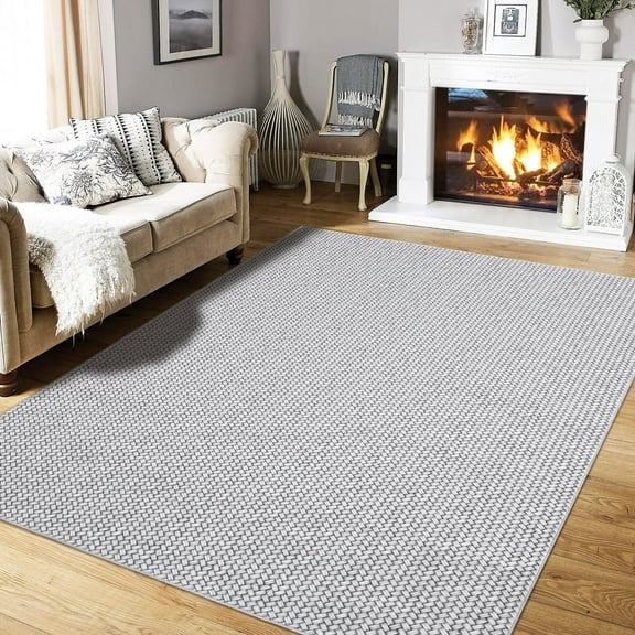 Haperlare Machine Washable Soft Rugs for Living Room Solid Grey Braided Print Low Pile Area Rugs Nursery Big Carpet,8'x10'