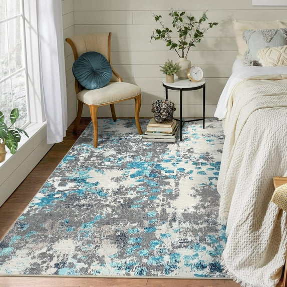 Haperlare Modern Abstract Area Rug Colorful Living Room Rug Soft Throw Rug Washable Rug Rainbow Non Slip Indoor Floor Carpet, 9' x 12' Blue