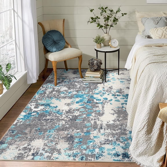 Haperlare Modern Abstract Area Rugs Non Slip Soft Rug Low Pile Stain Resistance Mat Carpet Colorful Throw Rug, 4' x 6' Blue