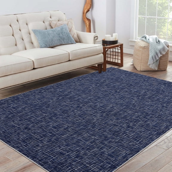 Haperlare Modern Abstract Area Rugs for Living Room Machine Washable Ultra-Thin Rugs for Bedroom,8'x10' Solid Blue Carpet