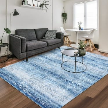 Haperlare Modern Abstract Rug Washable Rug Soft Bedroom Area Rugs Floral Print Carpet Non Slip Throw Rug Contemporary Rug for Playroom Living Room Dining Room, 8' x 10' Blue