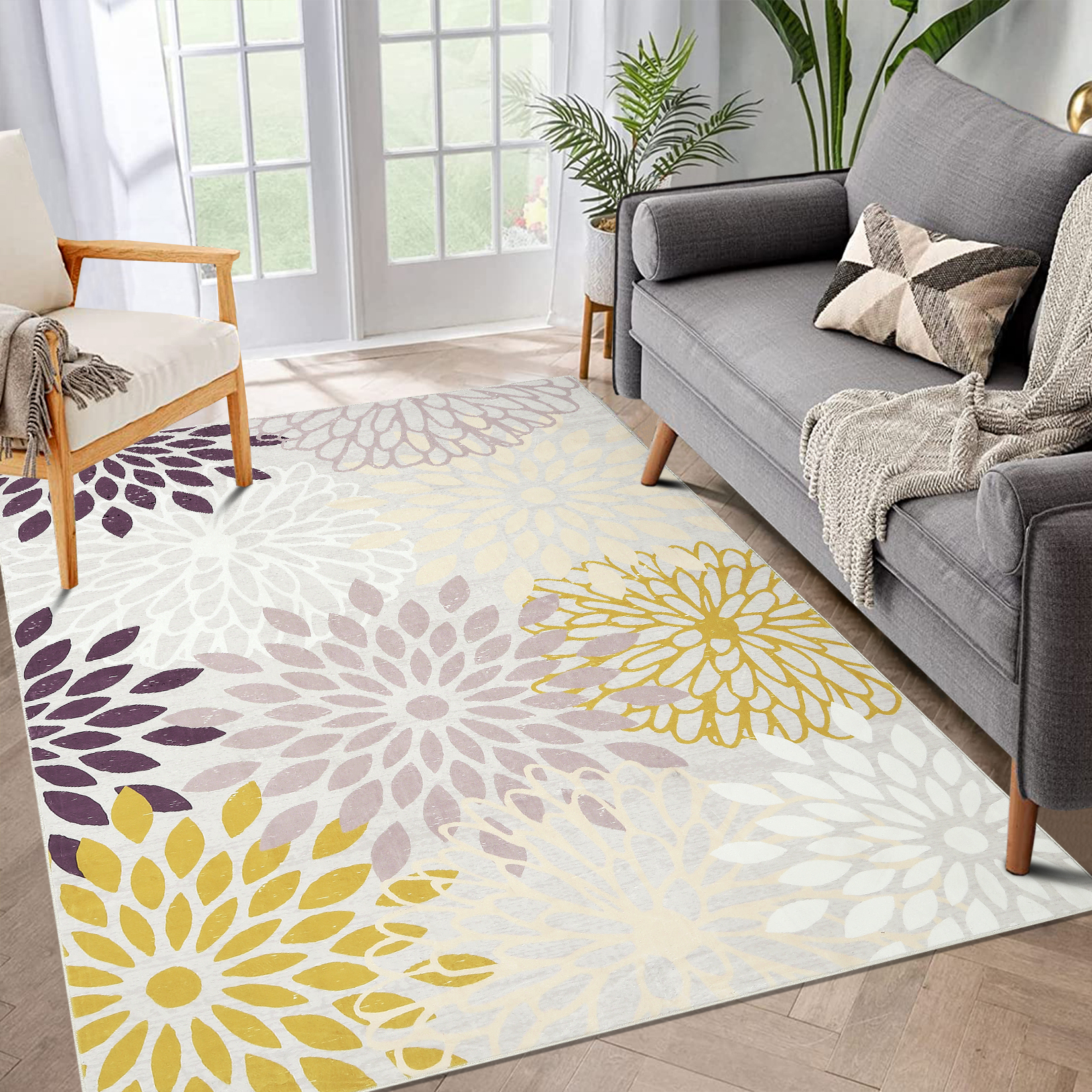Haperlare Modern Area Rug 5' x 7' Machine Washable Rugs Floral Pattern