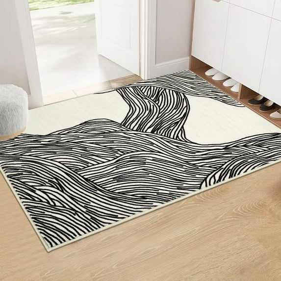 Haperlare 2' x 3' Entryway Area Rug for Living Room Abstract Line Small Rug Geometric Indoor Accent Rug, Black/Beige