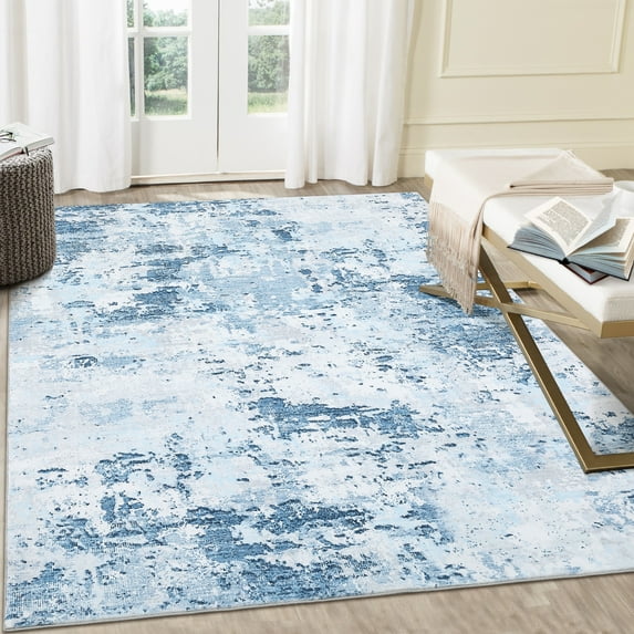Haperlare Modern Area Rugs Machine Washable Abstract Ultra-Thin Stain-Resistant Rugs for Bedroom Blue Mottled Painting Rugs for Kitchen,4'x6'