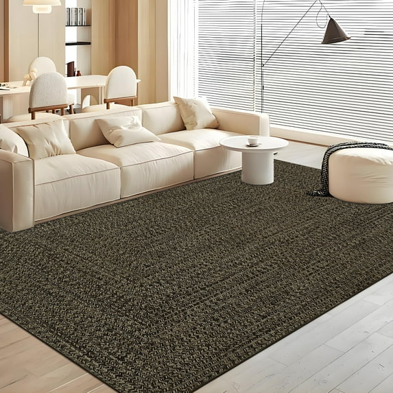 Haperlare Modern Area Rugs for Living Room Braided Print Machine Washable Ultra-Thin Soft Woven Rugs for Bedroom,Solid Brown Carpet,8'x10'
