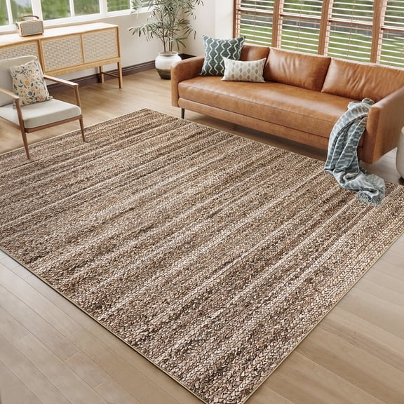 Haperlare Modern Area Rugs for Living Room Washable Braided Print Ultra-Thin Rugs for Bathroom Indoor Floor Carpet 9'x12' Brown Area Rugs
